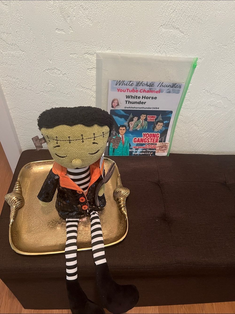 #1997**Handmade Frankenstein Doll Plush - Green & Black with Orange Accents - Picture 8 of 15